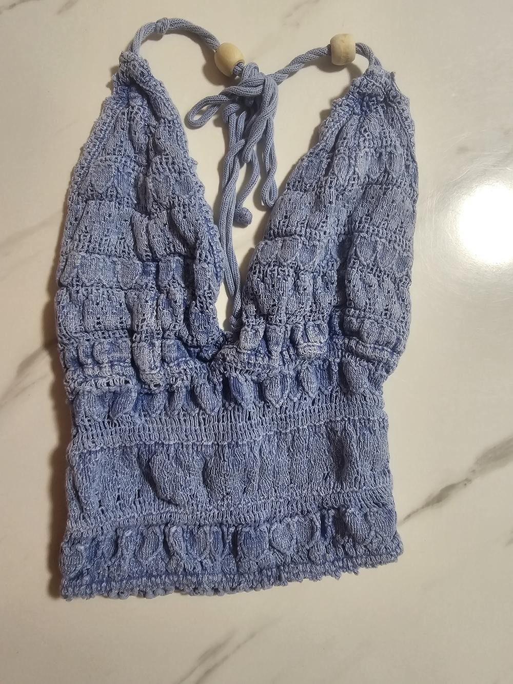 Blanco Blue Textured Halter Crop Top Size M